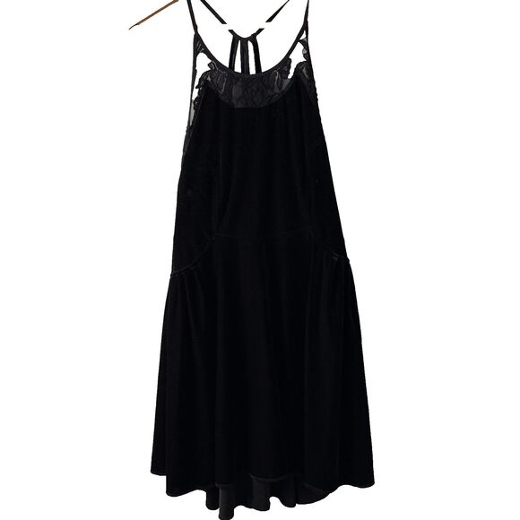 Free People Nightshade Dress M Black Velvet Lace Strappy Fit & Flare Whimsigoth - Picture 2 of 16